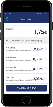 smartphone con importe de tique de ParkingLibre